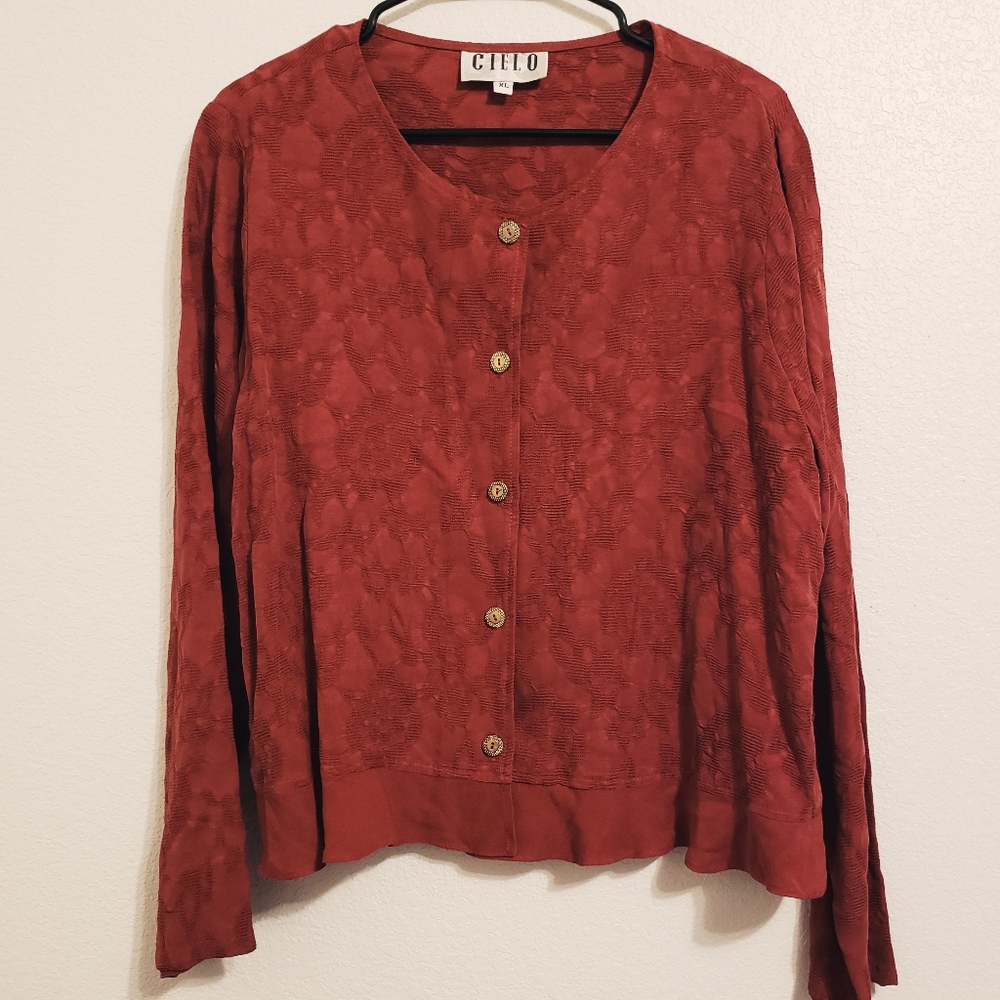 CIELO | Floral Textured Cardigan Blouse Academia XL